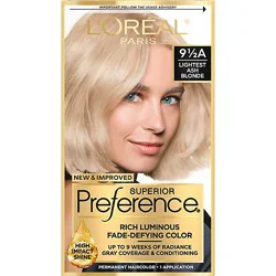 L'oreal Paris Superior Preference Permanent Hair Color 9.5a Lightest Ash Blonde Kit - Each