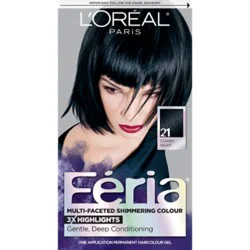 L'oreal Paris Feria Shimmering Permanent Hair Color 21 Starry Night (Bright Black) Kit - Each