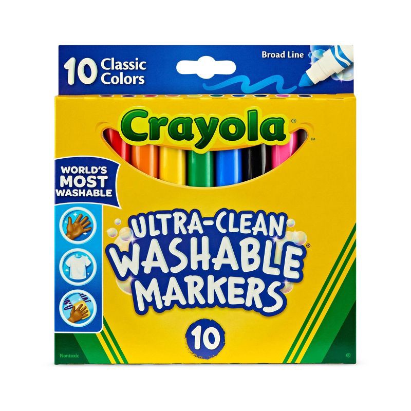 slide 1 of 6, Crayola 10ct Ultra Clean Washable Broad Line Markers, School Supplies for Kids, Art Classroom Must Haves, Coloring Gift, Ages 3+, 10 ct