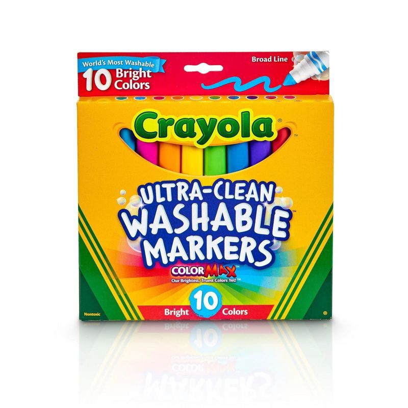 slide 1 of 3, Crayola 10ct Ultra Clean Washable Broad Line Markers, Bright Colors, Elementary School Supplies, Classroom Essentials for Teachers, Ages 3+, 10 ct