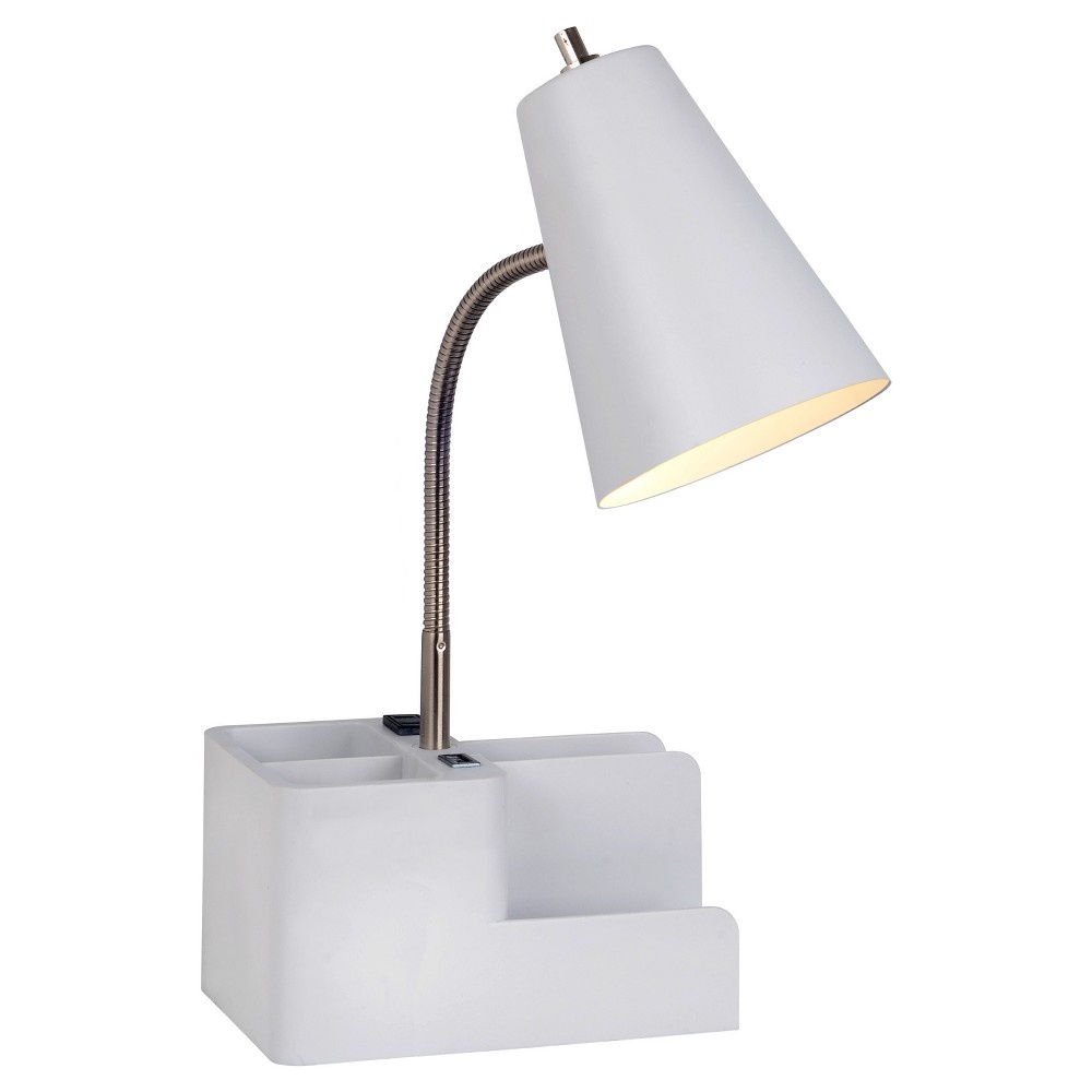 slide 2 of 2, Room Essentials Organizer Table Lamp Nickel Gooseneck White, 1 ct