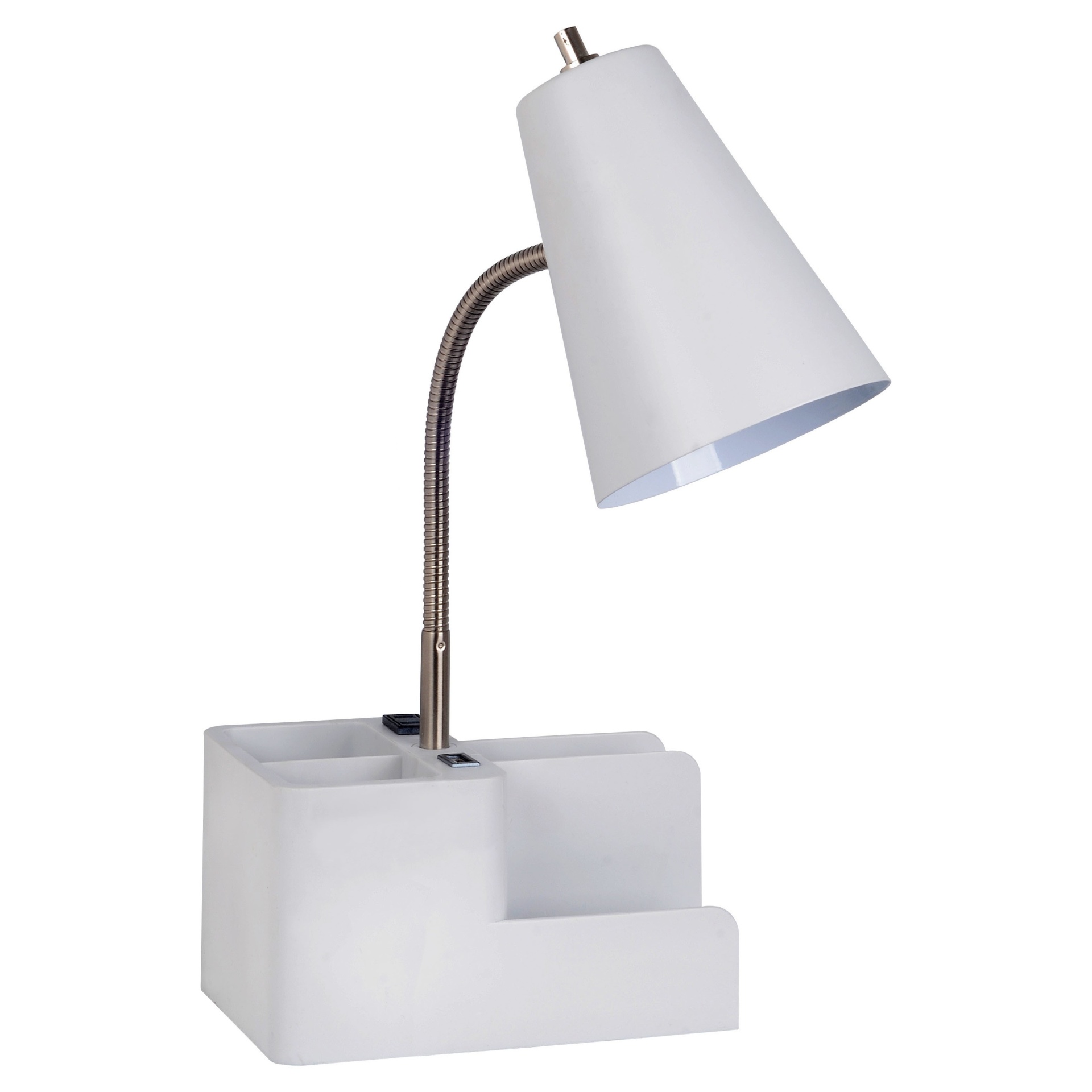 slide 1 of 2, Room Essentials Organizer Table Lamp Nickel Gooseneck White, 1 ct