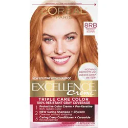 L'oreal Paris Excellence Creme Triple Care Hair Color 8rb Medium Reddish Blonde Kit - Each