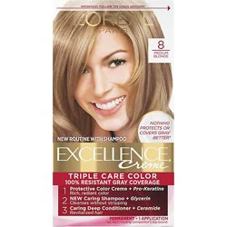 L'oreal Paris Excellence Creme Permanent Triple Care Hair Color 8 Medium Blonde Kit - Each
