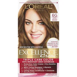 L'oreal Paris Excellence Creme Permanent Triple Care Hair Color 6g Light Golden Brown Kit - Each