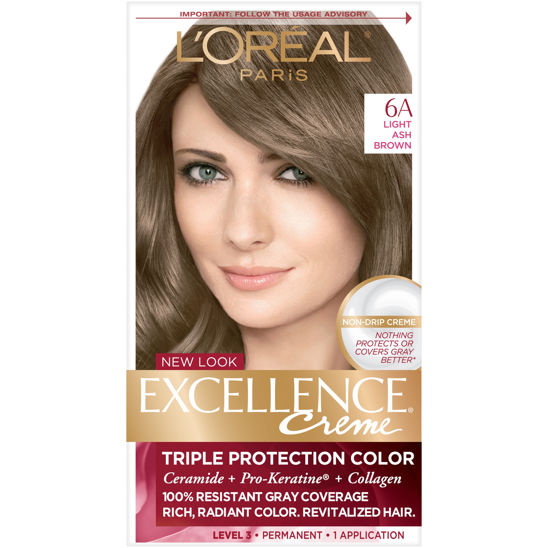 slide 2 of 8, L'Oréal Excellence Triple Protection Permanent Hair Color - 6.3 fl oz - 6A Light Ash Brown - 1 Kit, 1 ct