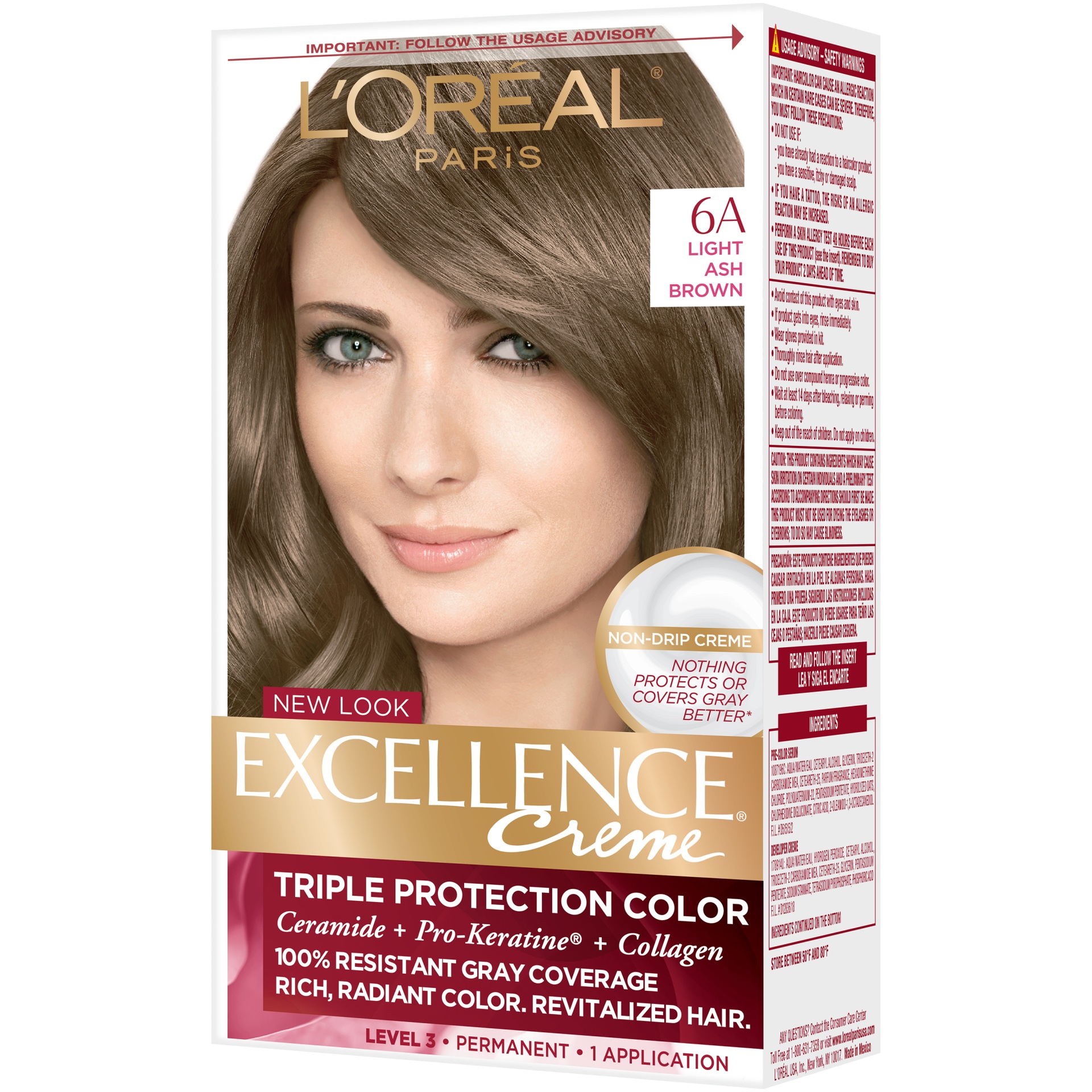 slide 4 of 8, L'Oréal Excellence Triple Protection Permanent Hair Color - 6.3 fl oz - 6A Light Ash Brown - 1 Kit, 1 ct