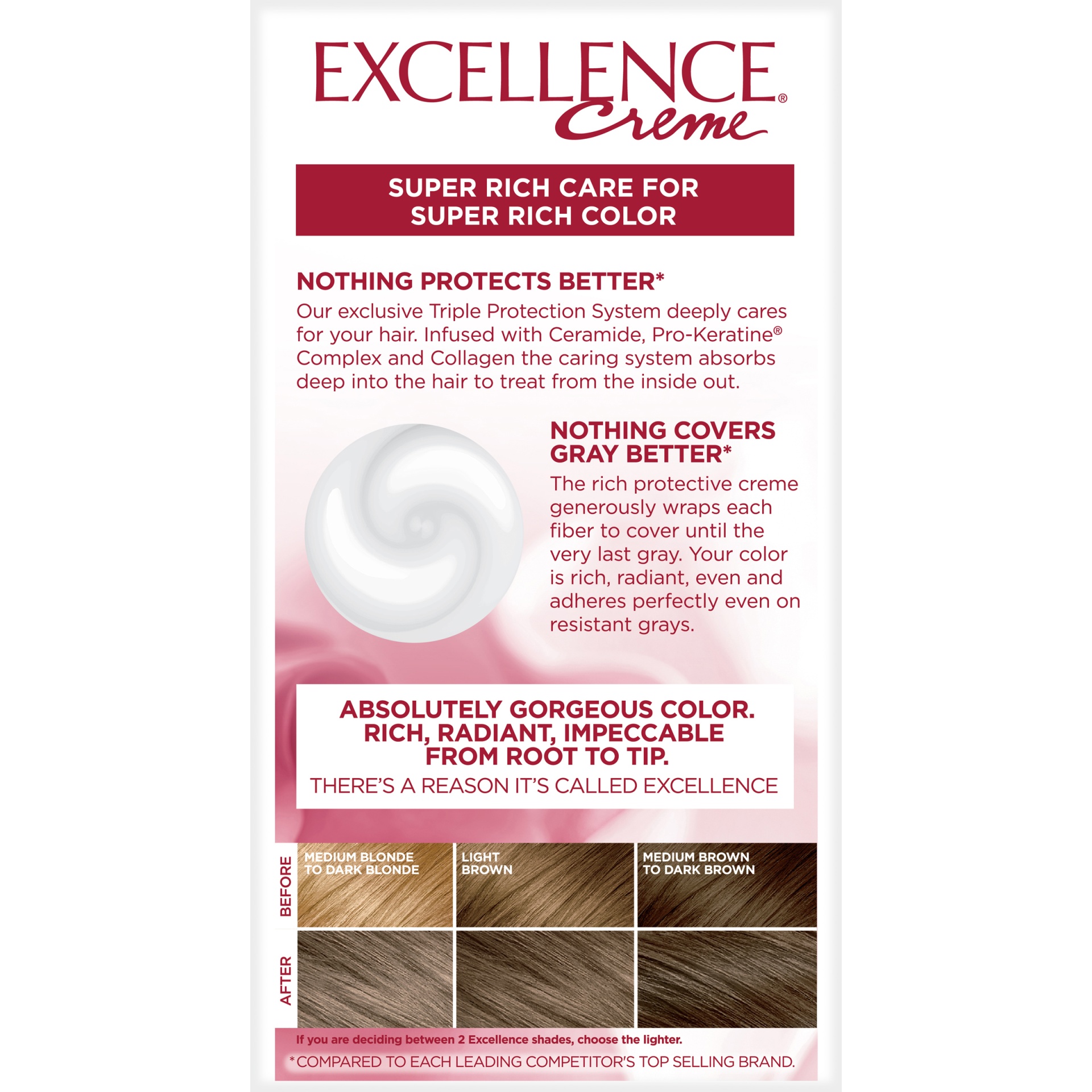 slide 7 of 8, L'Oréal Excellence Triple Protection Permanent Hair Color - 6.3 fl oz - 6A Light Ash Brown - 1 Kit, 1 ct
