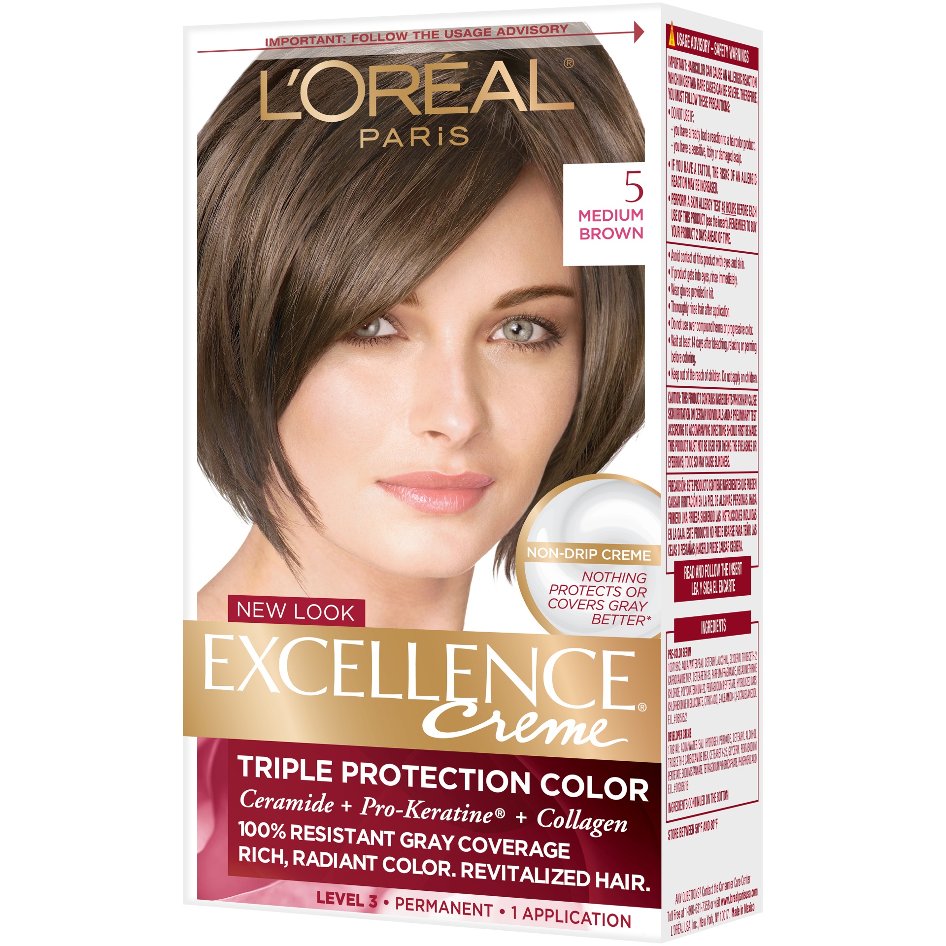 slide 3 of 7, L'Oréal Excellence Triple Protection Permanent Hair Color - 6.3 fl oz - 5 Medium Brown - 1 Kit, 1 ct