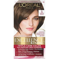 L'oreal Paris Excellence Creme Permanent Triple Care Hair Color 5 Medium Brown Kit - Each