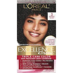 L'oreal Paris Excellence Creme Permanent Triple Care Hair Color 3 Natural Black Kit - Each