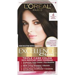 L'oreal Paris Excellence Creme Permanent Triple Care Hair Color 4 Dark Brown Kit - Each
