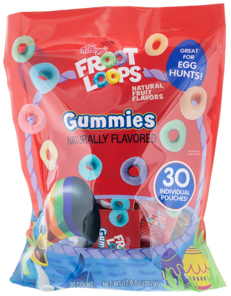 slide 1 of 1, Galerie Kellog's Froot Loops Gummy Pouches Easter Candy, 30 ct