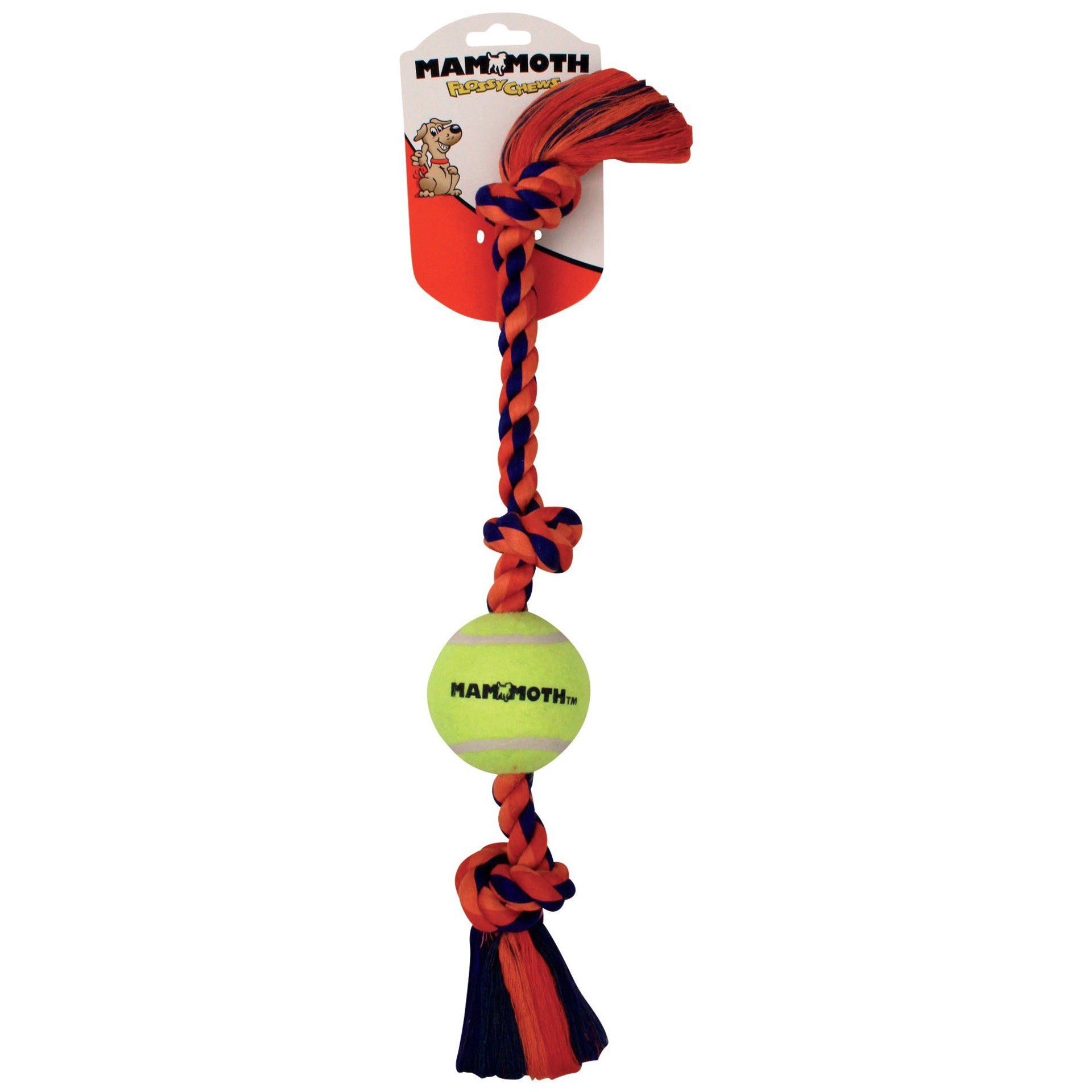 slide 1 of 2, Mammoth Dog Toy, 3 Knot Tug, with Tennis Balls, Mini, Color, 1 ct