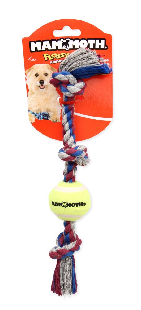 slide 1 of 2, Mammoth Dog Toy, 3 Knot Tug, with Tennis Balls, Mini, Color, 1 ct