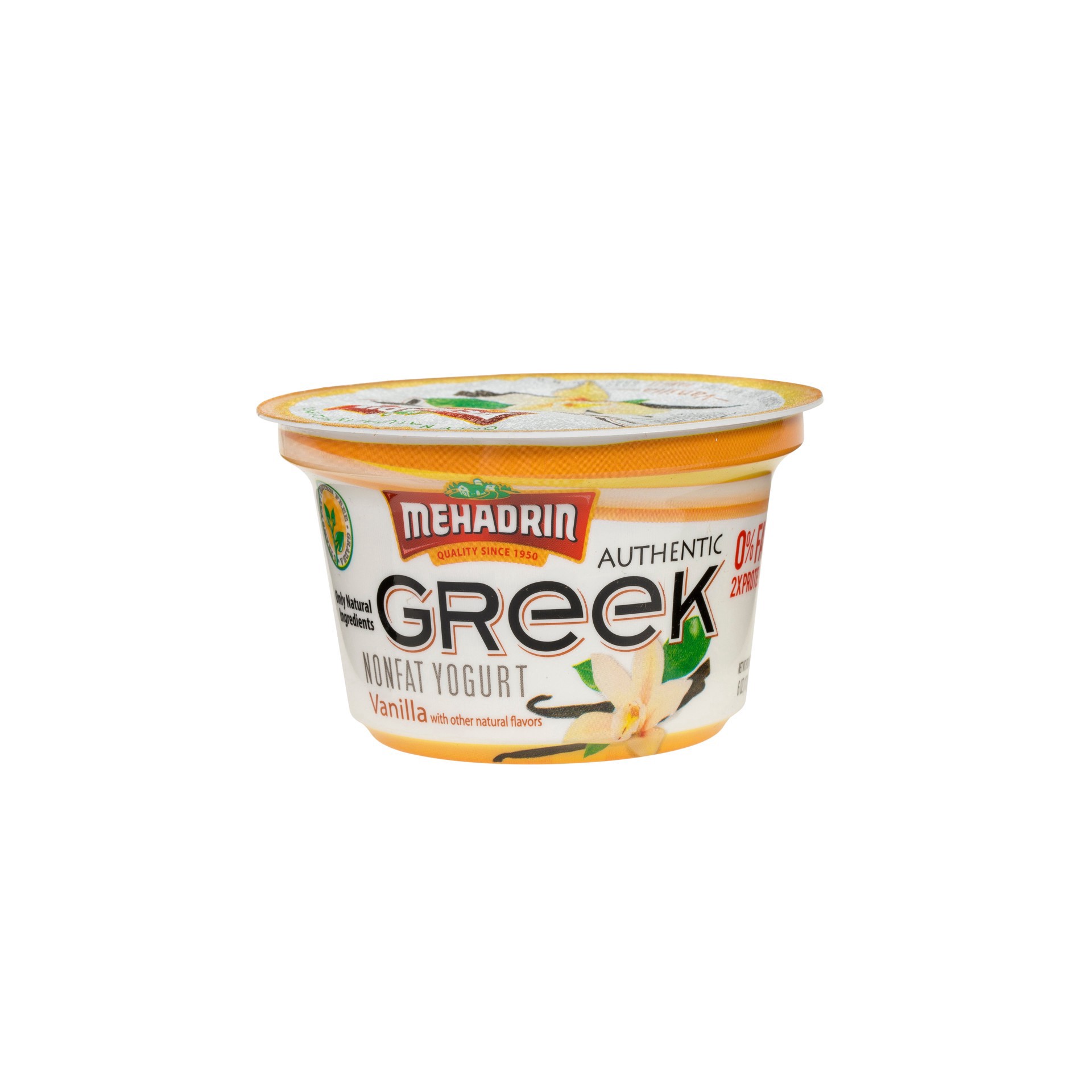slide 1 of 1, Mehadrin Vanilla Nonfat Greek Yogurt, 6 oz