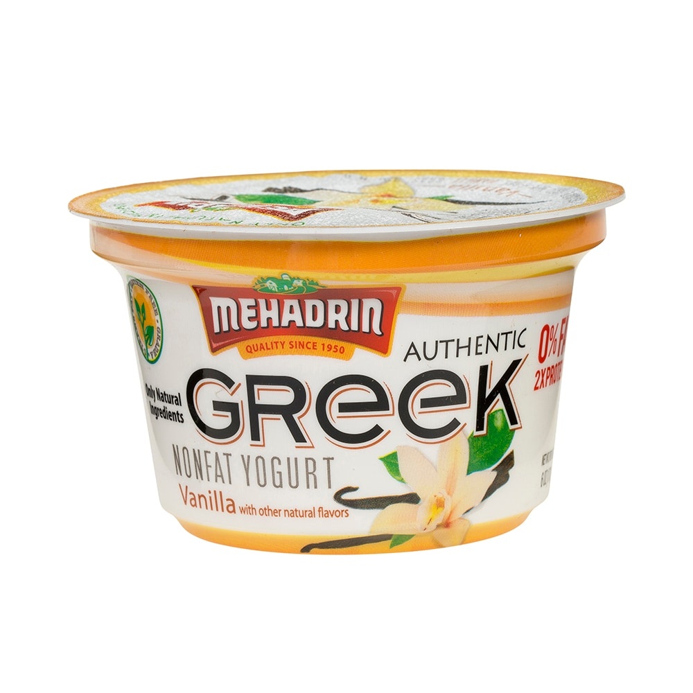 slide 1 of 1, Mehadrin Vanilla Nonfat Greek Yogurt, 6 oz
