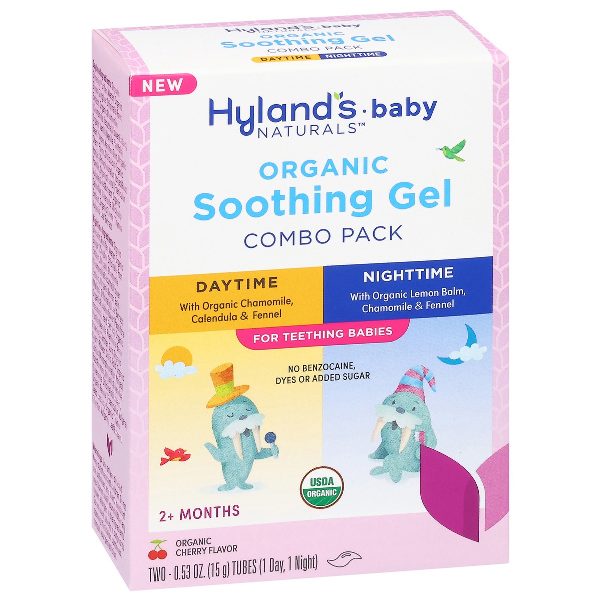 slide 3 of 12, Hyland's Naturals Baby Organic 2+ Months Daytime/Nighttime Cherry Flavor Soothing Gel Combo Pack 2 - 0.53 oz Tubes, 2 ct