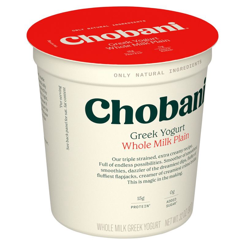 slide 2 of 8, Chobani Whole Milk Plain Greek Yogurt - 32oz, 32 oz