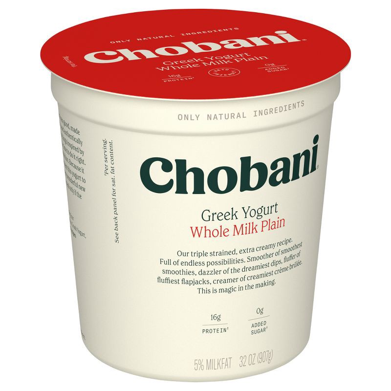 slide 8 of 8, Chobani Whole Milk Plain Greek Yogurt - 32oz, 32 oz