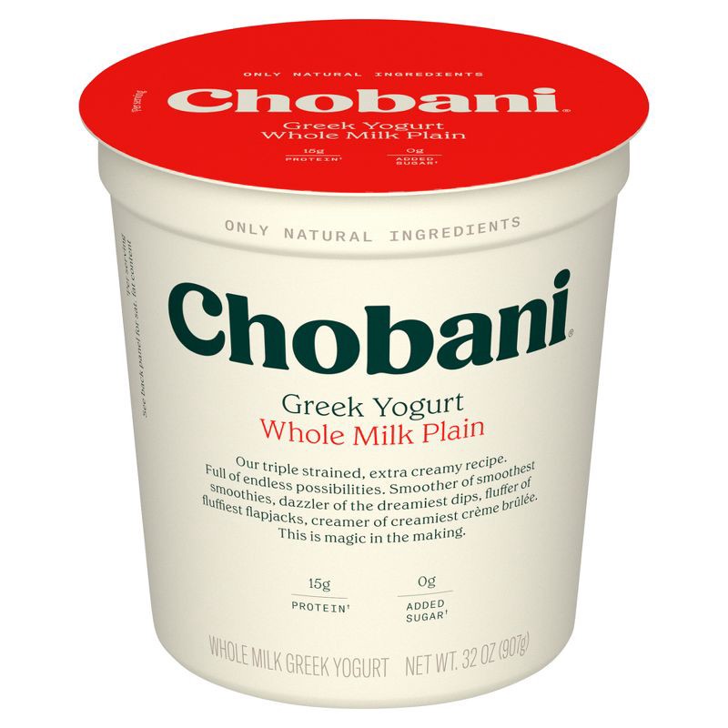 slide 1 of 8, Chobani Whole Milk Plain Greek Yogurt - 32oz, 32 oz