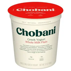 Chobani Whole Milk Plain Greek Yogurt - 15g Protein 32oz