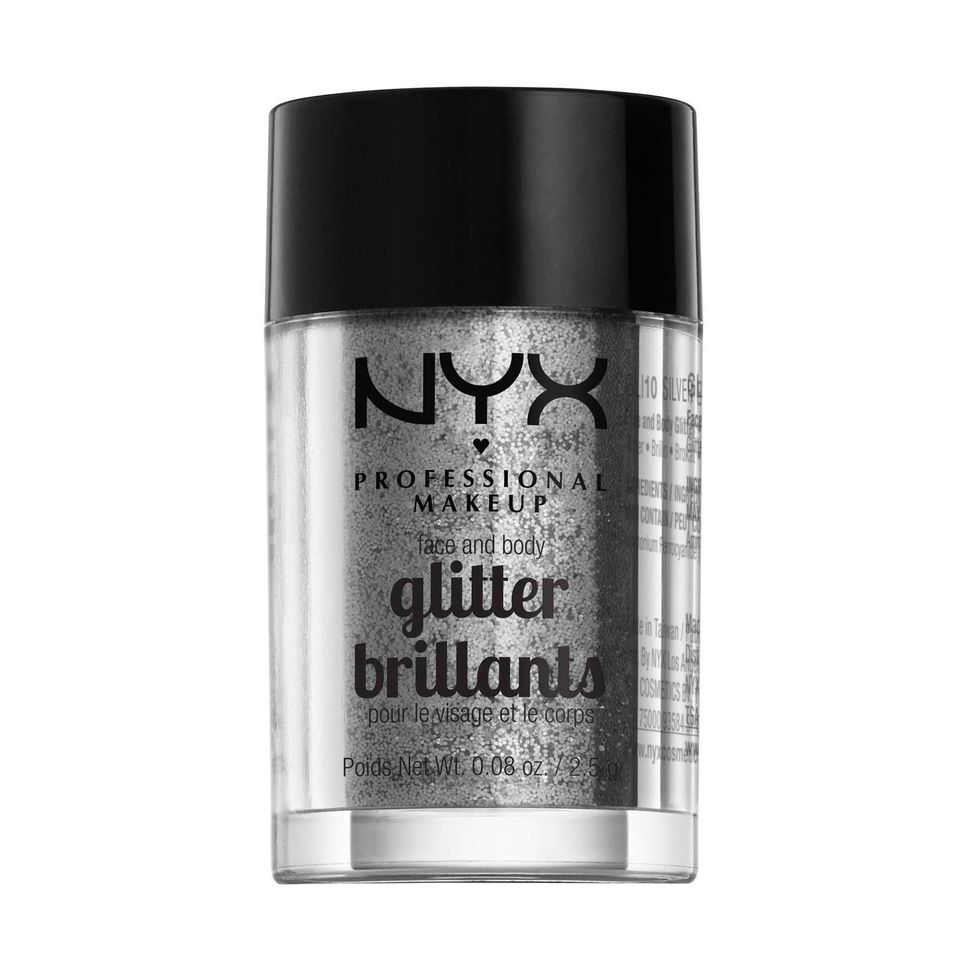 slide 1 of 3, NYX Professional Makeup Face & Body Glitter Silver, 0.08 oz