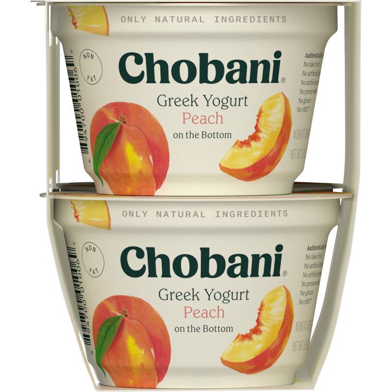 slide 3 of 8, Chobani Peach on the Bottom Nonfat Greek Yogurt - 11g Protein 4ct/5.3oz Cups, 11 gram, 4 ct, 5.3 oz
