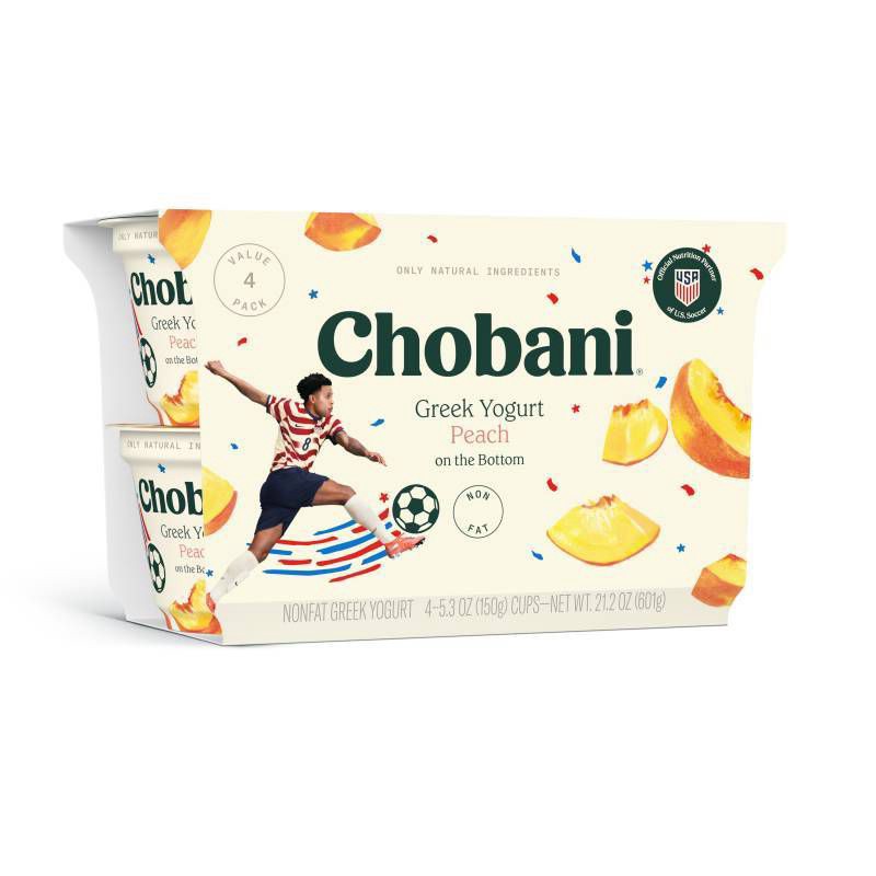 slide 1 of 8, Chobani Peach on the Bottom Nonfat Greek Yogurt - 11g Protein 4ct/5.3oz Cups, 11 gram, 4 ct, 5.3 oz