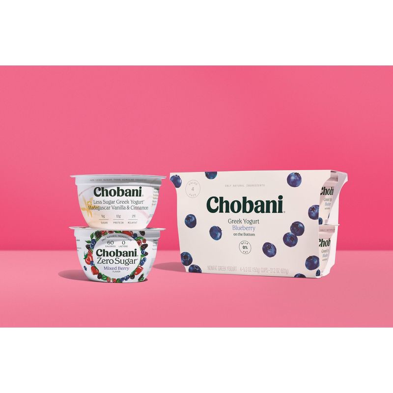slide 4 of 4, Chobani Strawberry Banana on the Bottom Low-Fat Greek Yogurt - 11g Protein 4ct/5.3oz Cups, 11 gram, 4 ct, 5.3 oz