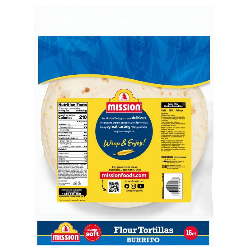 slide 2 of 5, Mission Burrito Size Super Soft Flour Tortillas - 40oz/16ct, 40 oz, 16 ct