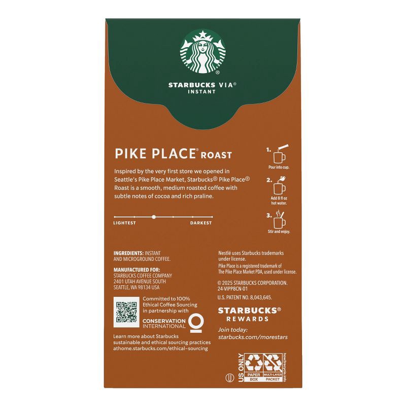 slide 8 of 8, Starbucks VIA Instant Coffee Medium Roast Packets Pike Place Roast Packets - 8ct/0.11oz, 8 ct, 0.11 oz