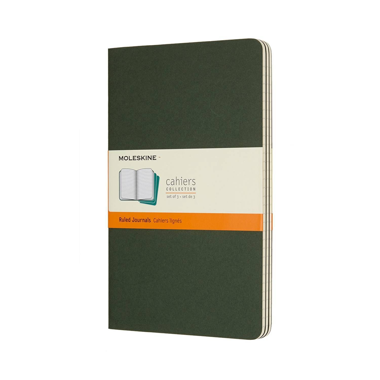 slide 1 of 2, Moleskine Lined Journals Large - Green Cahier Softcover, 3 ct