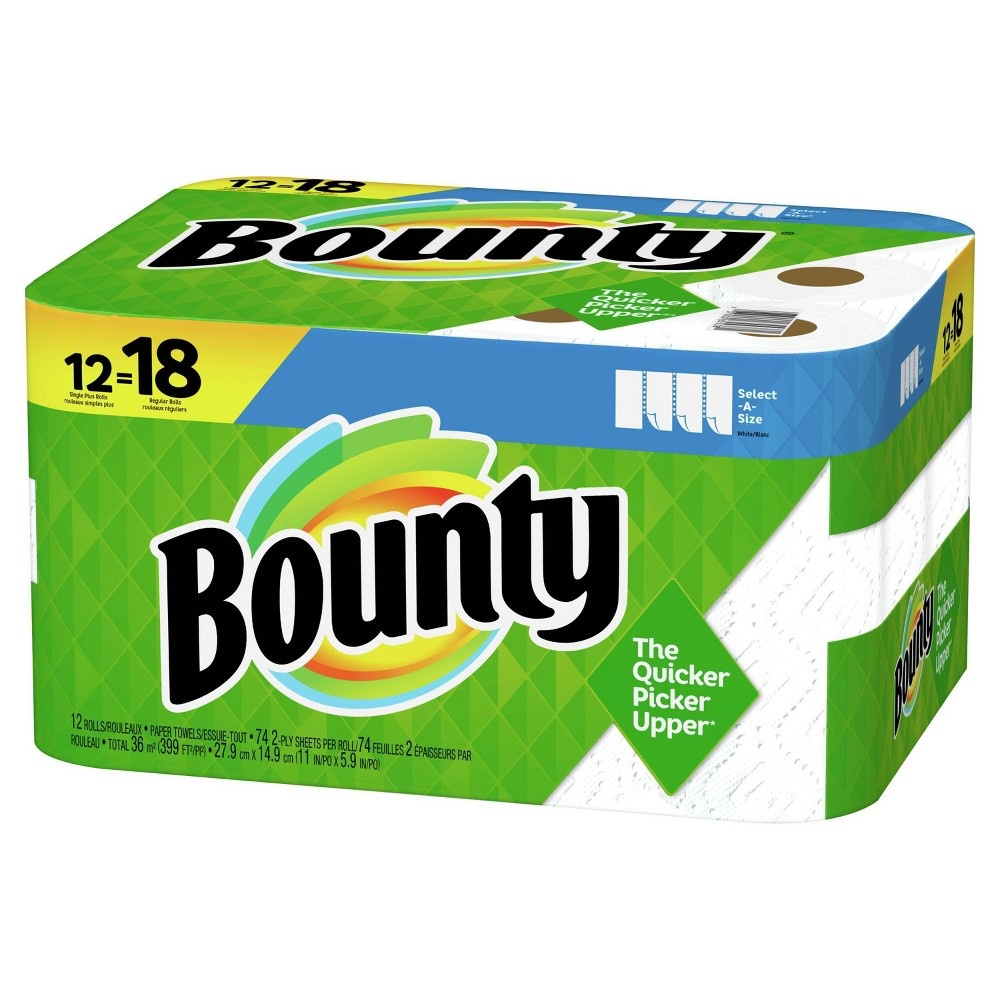 slide 2 of 6, Bounty Select-A-Size Paper Towels White - 12 Singles Plus Rolls = 18 Regular Rolls, 1 ct