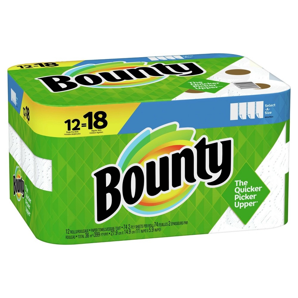 slide 3 of 6, Bounty Select-A-Size Paper Towels White - 12 Singles Plus Rolls = 18 Regular Rolls, 1 ct