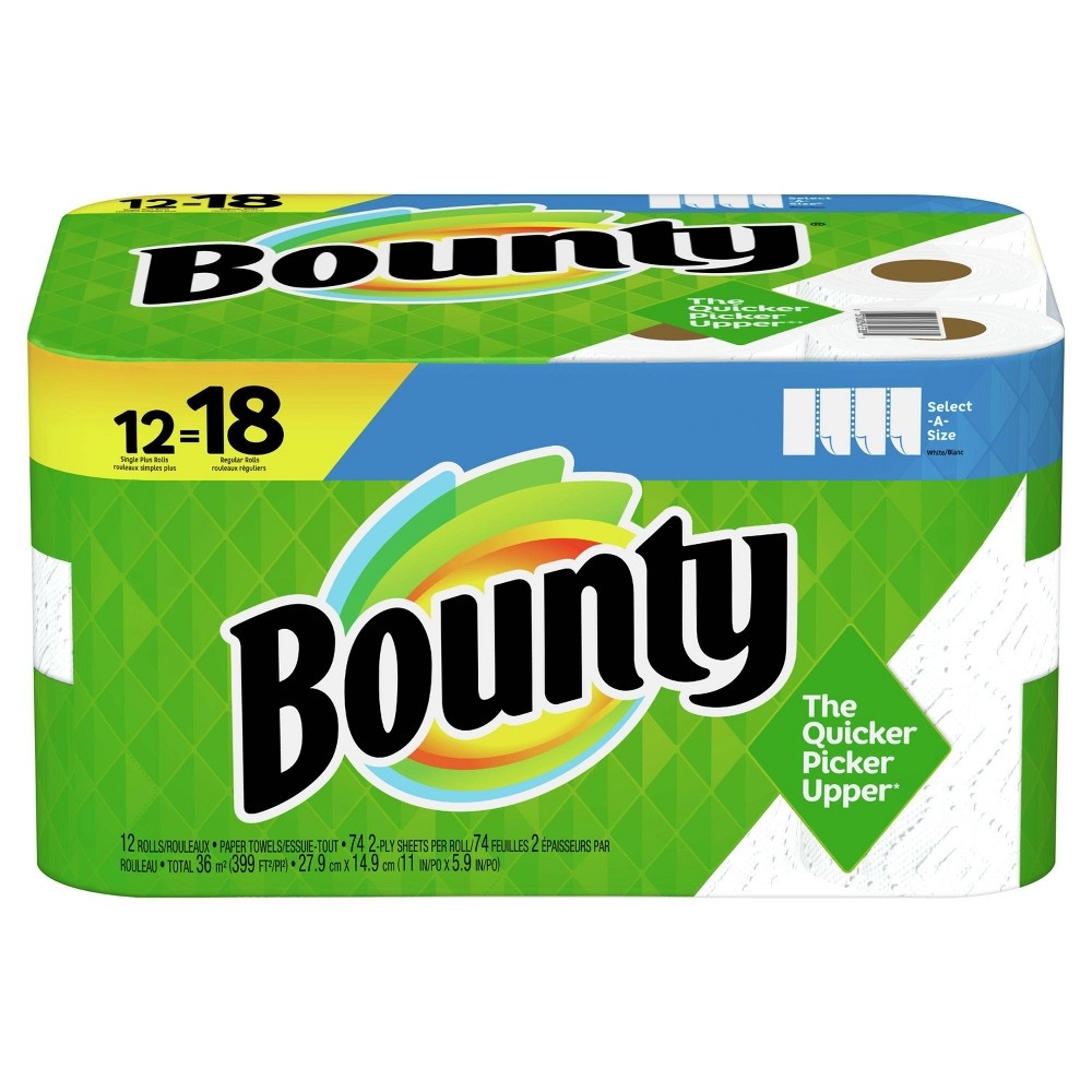 slide 4 of 6, Bounty Select-A-Size Paper Towels White - 12 Singles Plus Rolls = 18 Regular Rolls, 1 ct