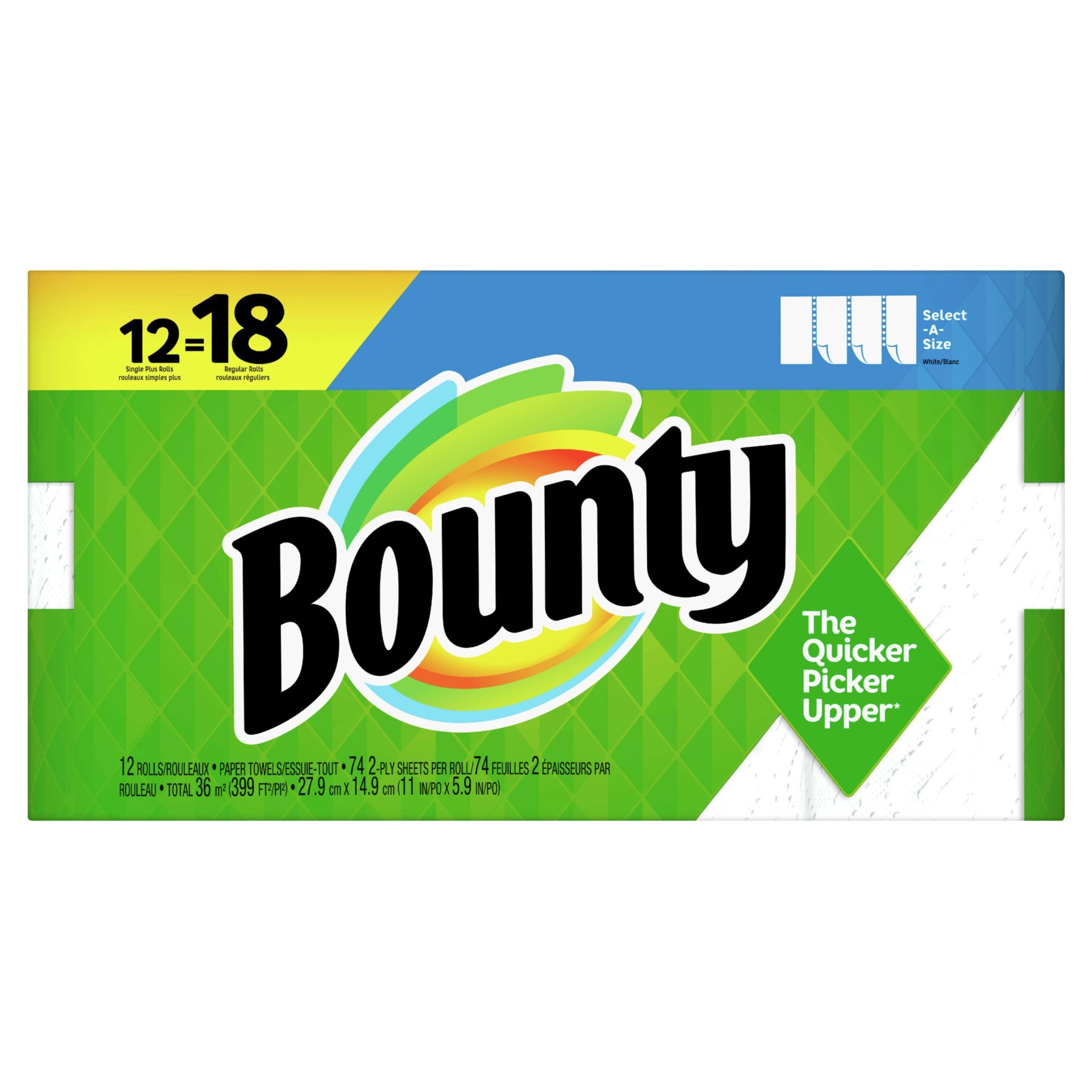 slide 1 of 6, Bounty Select-A-Size Paper Towels White - 12 Singles Plus Rolls = 18 Regular Rolls, 1 ct