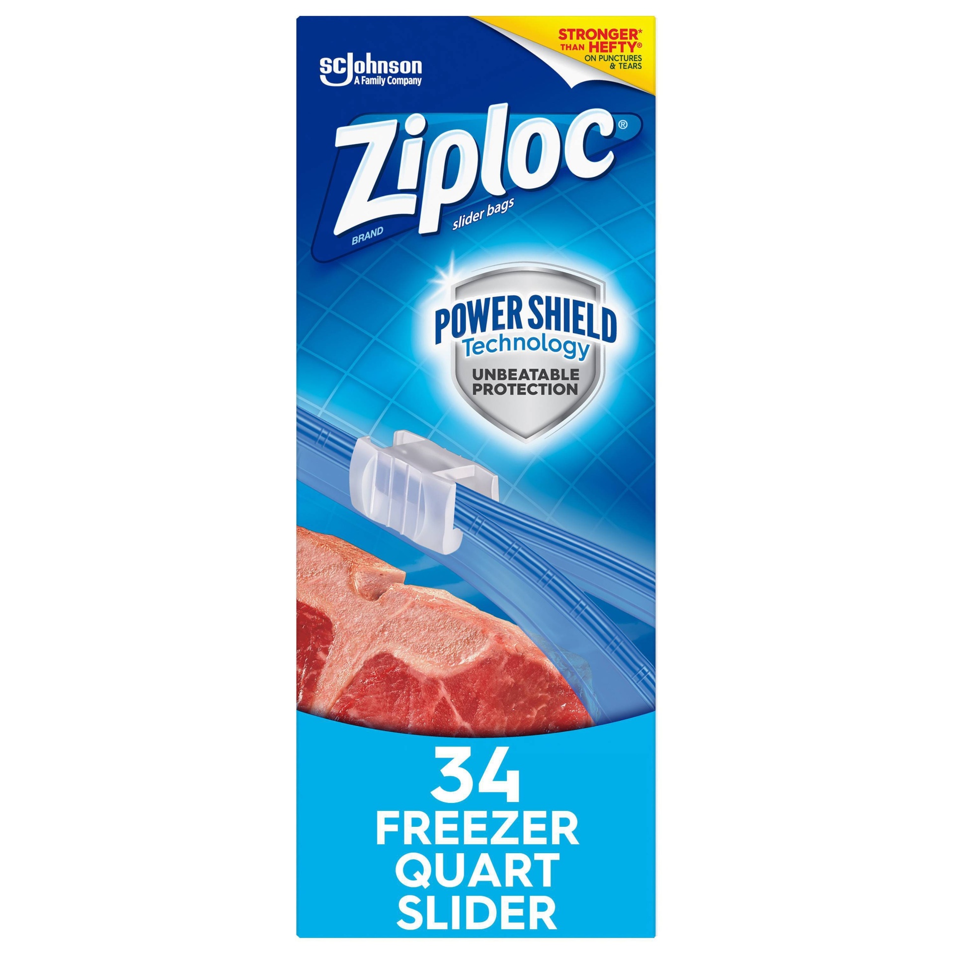 slide 1 of 10, Ziploc Slider Freezer Quart Bags with Power Shield Technology - 34ct, 34 ct