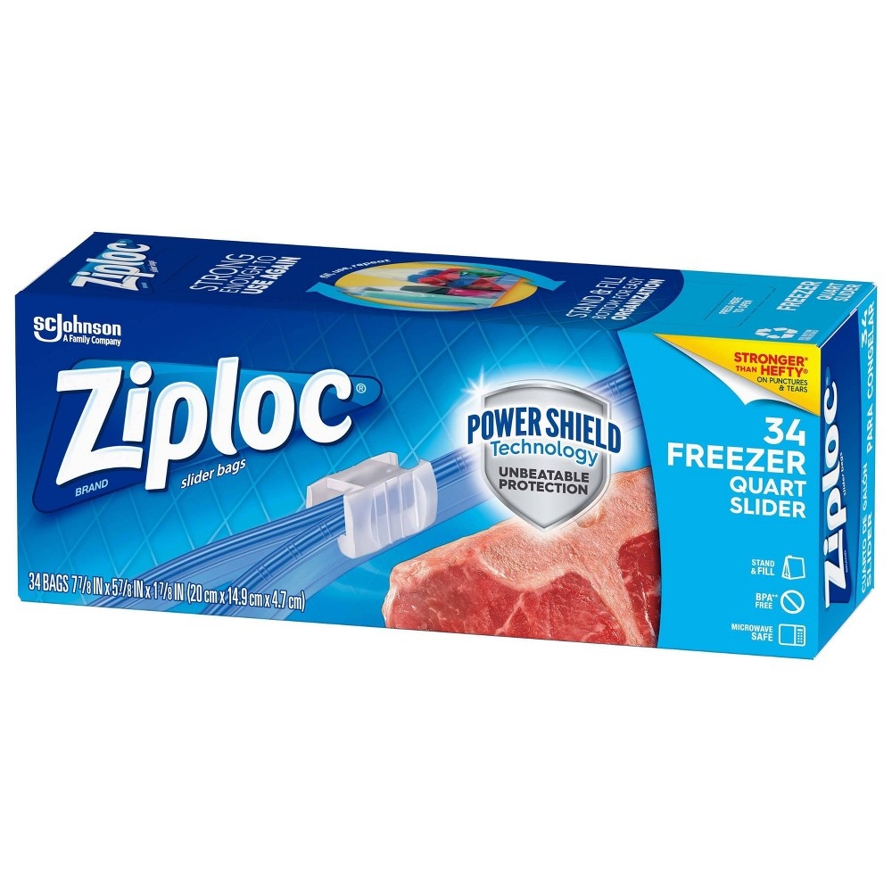 slide 5 of 10, Ziploc Slider Freezer Quart Bags with Power Shield Technology - 34ct, 34 ct