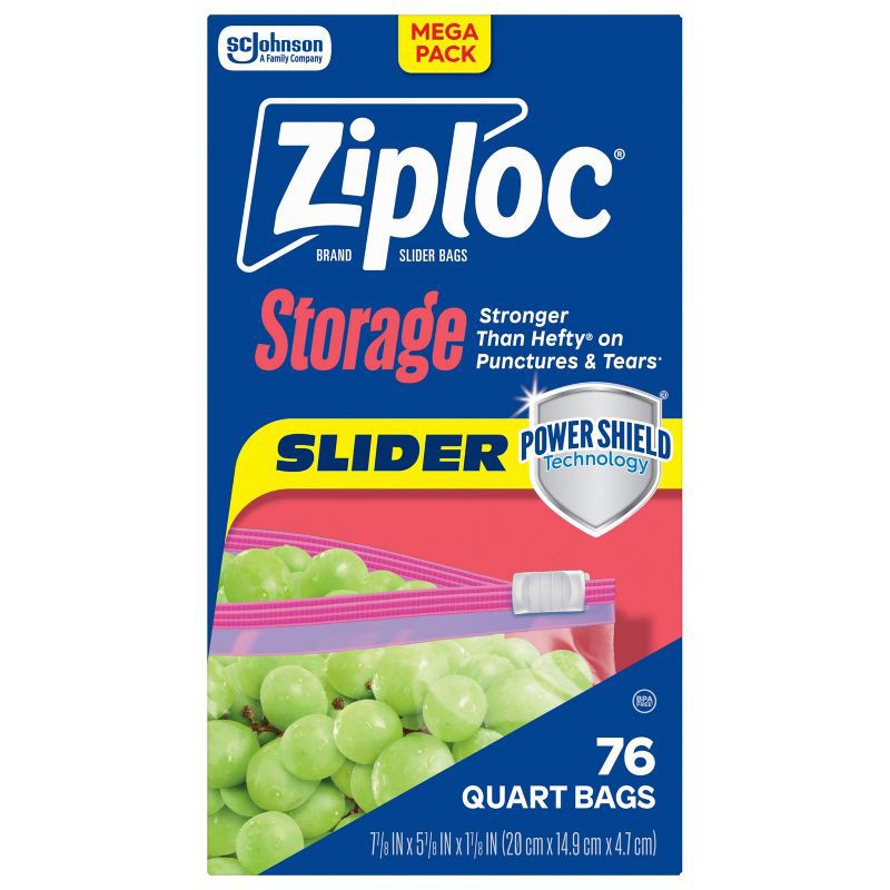 slide 3 of 12, Ziploc Slider Quart Storage Bags with Power Shield Technology - 76ct, 76 ct