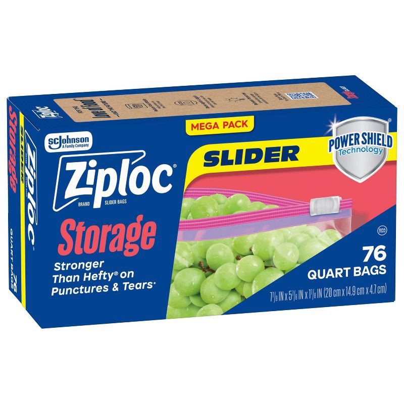 slide 12 of 12, Ziploc Slider Quart Storage Bags with Power Shield Technology - 76ct, 76 ct