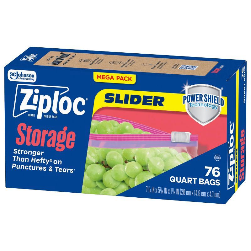 slide 11 of 12, Ziploc Slider Quart Storage Bags with Power Shield Technology - 76ct, 76 ct