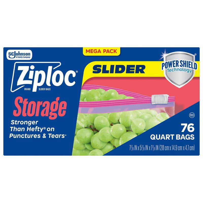 slide 1 of 12, Ziploc Slider Quart Storage Bags with Power Shield Technology - 76ct, 76 ct