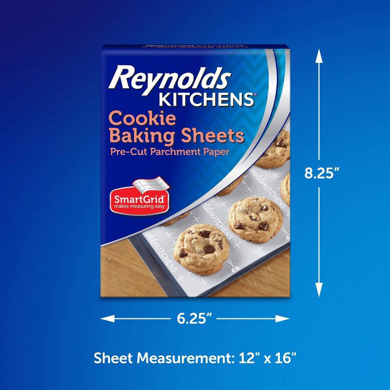 slide 2 of 7, Reynolds Kitchens Cookie Baking Sheets Pre-Cut Parchment Paper - 25ct/33.33sq ft, 25 ct, 33.33sq ft