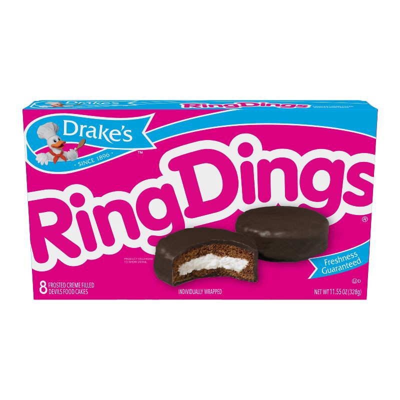 slide 2 of 4, Drakes Ring Dings Chocolate Cake - 8ct/11.55oz, 8 ct, 11.55 oz