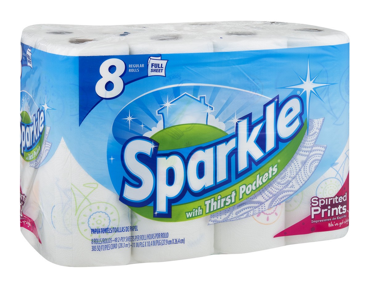 slide 2 of 9, Sparkle Printed Regular Rolls Paper Towels with Thirst Pockets, 8 ct