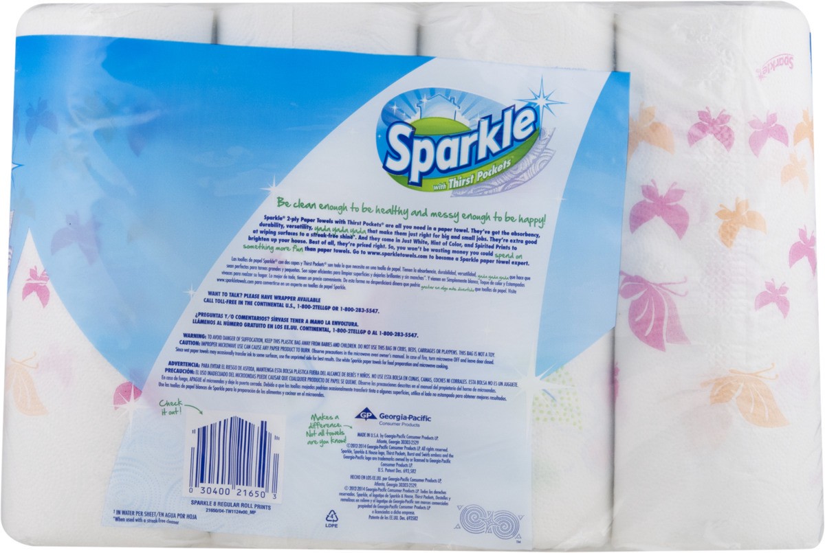 slide 9 of 9, Sparkle Printed Regular Rolls Paper Towels with Thirst Pockets, 8 ct