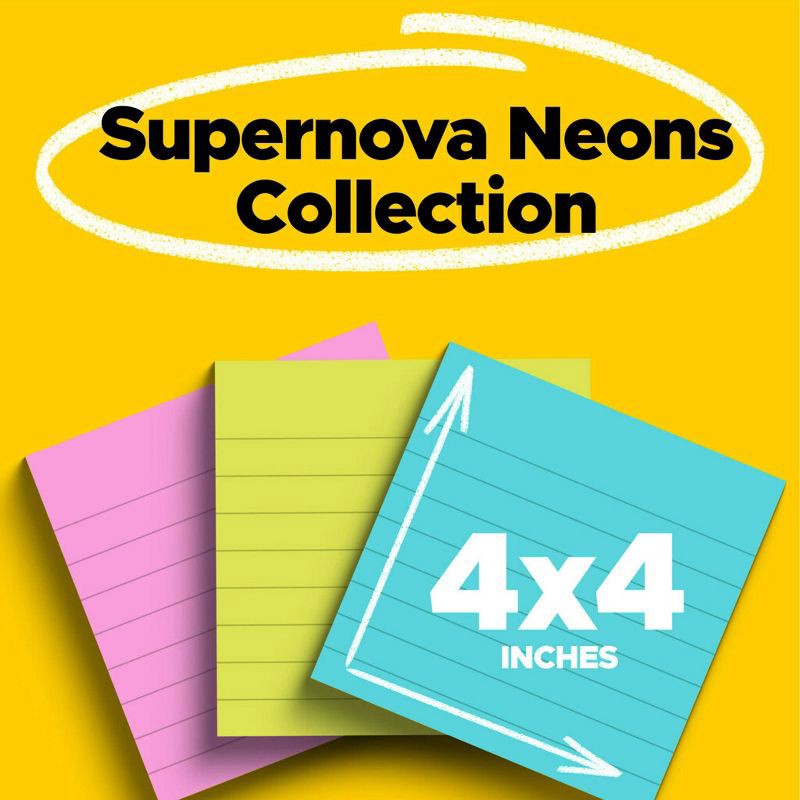 slide 3 of 20, Post-it 3pk 4" x 4" Lined Super Sticky Notes 70 Sheets/Pad - Miami Collection: Multicolor Paper Basics, College Rule, 3 ct, 70 sheets