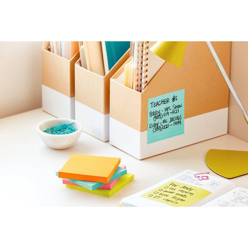 slide 13 of 20, Post-it 3pk 4" x 4" Lined Super Sticky Notes 70 Sheets/Pad - Miami Collection: Multicolor Paper Basics, College Rule, 3 ct, 70 sheets