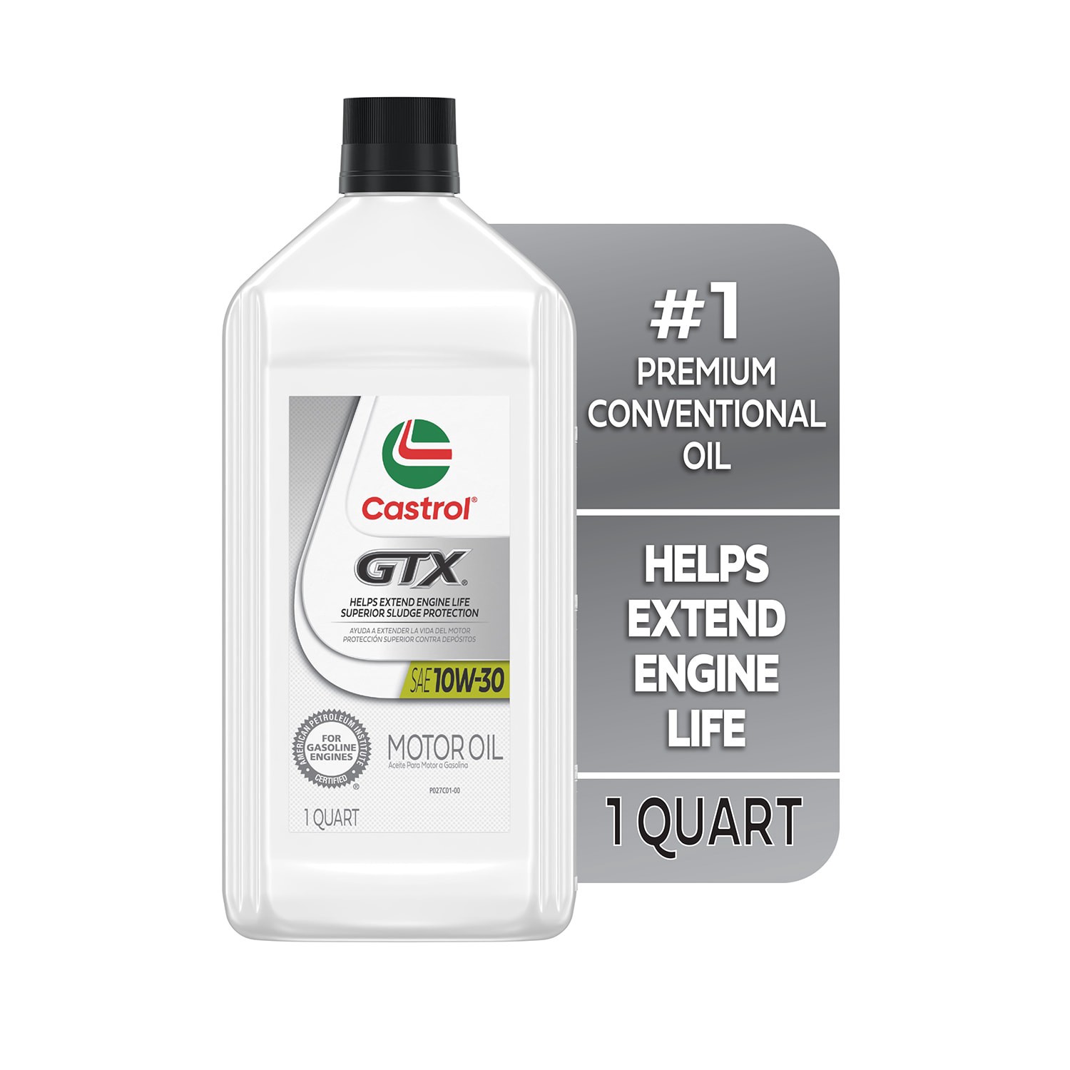 slide 1 of 6, CASTROL Gtx 10w-30 Conventional Motor Oil, 1 Quart, 1 ct